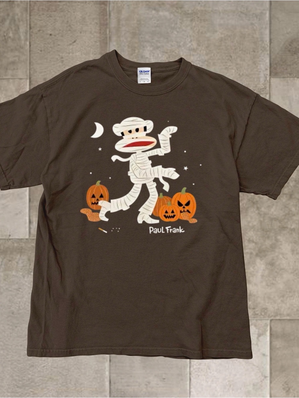 Paul Monkey Brown Halloween Mummy Tee with Orange Pumpkins